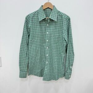 J. Hilburn Cuff Dress Shirt Slim Fit green white check print no iron